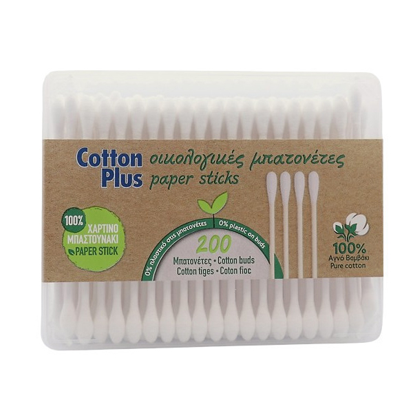 COTTON PLUS ΩΤΟΚΑΘΑΡΙΣΤΕΣ 200τεμ. - (KAΣETINA) (PAPER STICK)