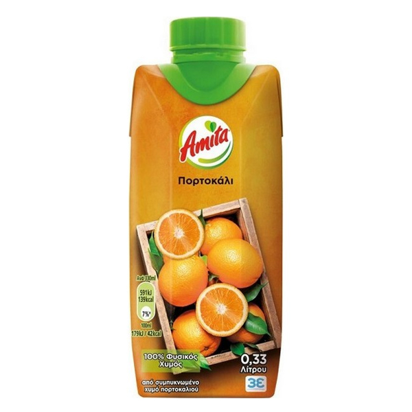 AMITA 330ml - (ΠΟΡΤΟΚΑΛΙ 100% ΦΥΣΙΚΟΣ ΧΥΜΟΣ)