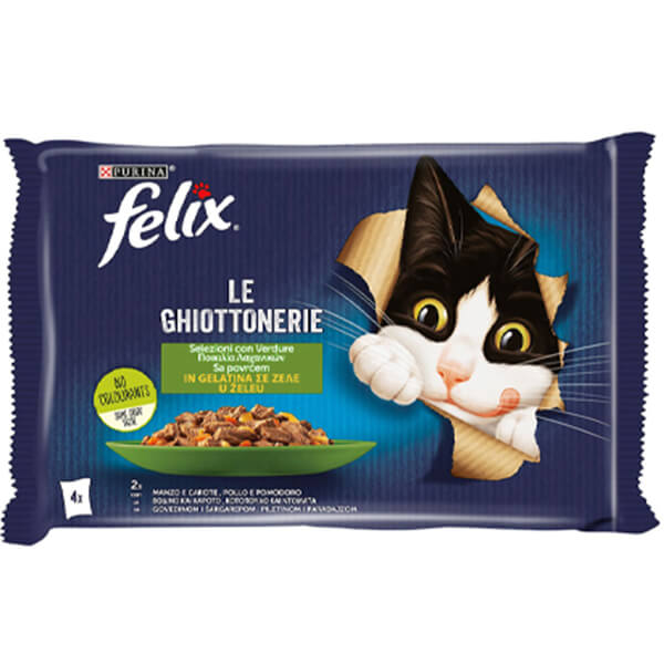FELIX ΓΑΤΟΤΡΟΦΗ ΣΕ ΖΕΛΕ (4x85gr) - (ΒΟΔΙΝΟ ME ΚΑΡΟΤΟ ΚΟΤΟΠΟΥΛΟ ΝΤΟΜΑΤΑ)