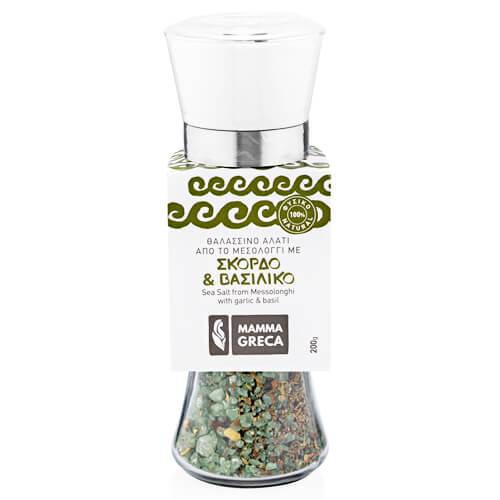MAMMA GRECA ΑΛΑΤΙ ΜΕΣΟΛΟΓΓΙΟΥ ΜΕ ΣΚΟΡΔΟ ΚΑΙ ΒΑΣΙΛΙΚΟ 200gr. - (ΒΑΖΟ ΜΕ ΜΥΛΟ)