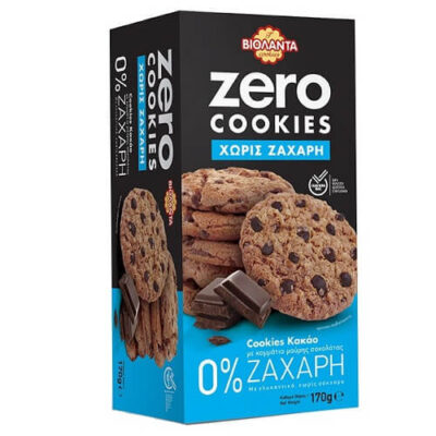 ΒΙΟΛΑΝΤΑ ZERO COOKIES 0% ΖΑΧΑΡΗ  170gr. - (KAKAO ΚΑΙ ΚΟΜΜΑΤΙΑ ΣΟΚΟΛΑΤΑΣ)