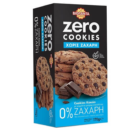 ΒΙΟΛΑΝΤΑ ZERO COOKIES 0% ΖΑΧΑΡΗ  170gr. - (KAKAO ΚΑΙ ΚΟΜΜΑΤΙΑ ΣΟΚΟΛΑΤΑΣ)