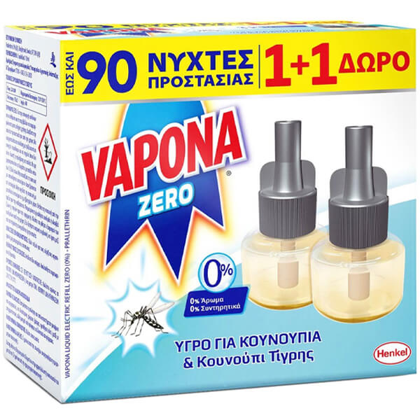 VAPONA ΕΝΤΟΜOΠΩΘΗΤΙΚΟ ΥΓΡΟ REFILL (2x45 ΝΥΧΤΕΣ) - (ZERO) (1+1 ΔΩΡΟ)