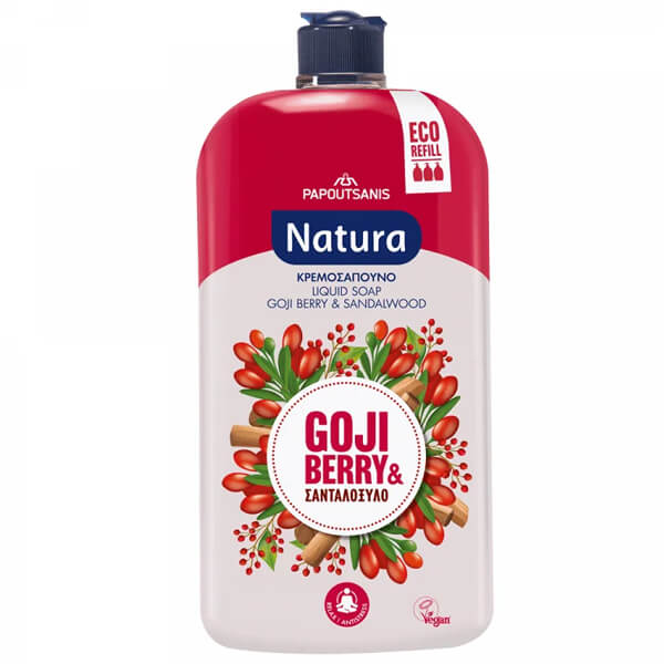PAPOUTSANIS NATURA ΑΝΤΑΛΛΑΚΤΙΚΟ ΚΡΕΜΟΣΑΠΟΥΝΟ 900ml - (GOJIBERRY ΚΑΙ ΣΑΝΔΑΛΟΞΥΛΟ)