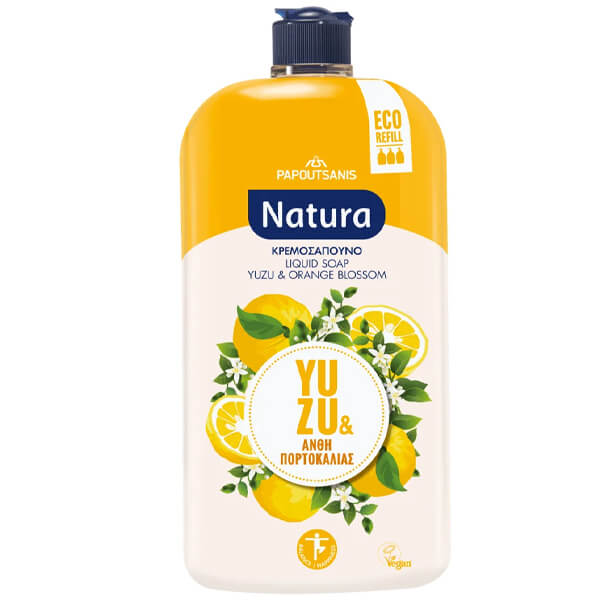 PAPOUTSANIS NATURA ΑΝΤΑΛΛΑΚΤΙΚΟ ΚΡΕΜΟΣΑΠΟΥΝΟ 900ml - (YUZU ΚΑΙ ΑΝΘΗ ΠΟΡΤΟΚΑΛΙΑΣ)
