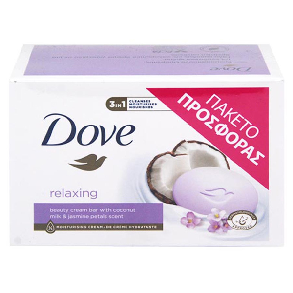 DOVE ΣΑΠΟΥΝΙ 4τεμ. (90gr) - (RELAXING) (COCONUT MILK ΚΑΙ JASMINE PETALS)